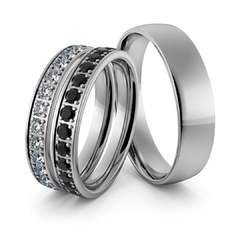 Obrączki srebrne z biało czarnymi cyrkoniami swarovski - zestaw obrączek - wzór ag-346