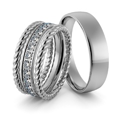 Obrączki srebrne z cyrkoniami swarovski i warkoczami - zestaw obrączek - wzór ag-348