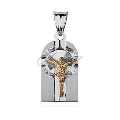 Srebrny diamentowany medalik pr.925 jezus na krzyżu, pozłacany 