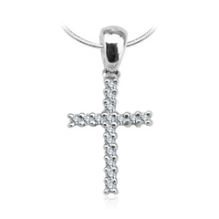 Staviori wisiorek. krzyżyk. 16 diamentów, szlif achtkant, masa 0,064 ct., barwa h, czystość i1. białe złoto 0,585. wymiary 8x16 mm.