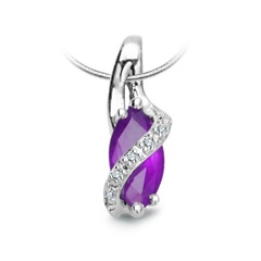 Staviori wisiorek. 5 diamentów, szlif brylantowy, masa 0,03 ct., barwa h, czystość i1. 1 ametyst, masa 0,80 ct.. białe złoto 0,585. wymiary 6x14,3 mm. grubość 6,2 mm.   