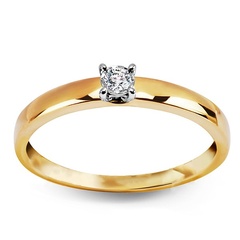 Staviori pierścionek z diamentem, szlif brylantowy, masa 0,05 ct., barwa h, czystość i2. żółte złoto 0,585. 