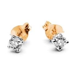 Staviori kolczyki. 2 diamenty, szlif brylantowy, masa 0,10 ct., barwa h, czystość i1. żółte, białe złoto 0,585. średnica 2,75 mm. grubość 3,6 mm.  dostępny z dowolnym innym brylantem na indywidualne zamówienie.  