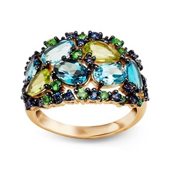 Staviori pierścionek z żółtego złota pr. 0,585 z kamieniami naturalnymi i szlachetnymi szafir, perodyt, topaz, garnet