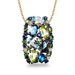 Staviori wisiorek z żółtego złota pr. 0,585 z kamieniami naturalnymi i szlachetnymi diamentami: szafir, perodyt, topaz, garnet