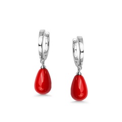 Staviori kolczyki wiszące z koralem. srebro rodowane 0,925. długość 30 mm. wymiary kamieni ok. 14x8 mm