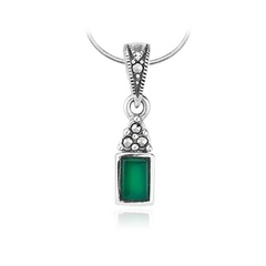 Staviori wisiorek prostokątny zielony agat. markazyty. srebro 0,925. długość 22 mm. wymiary kamieni ok. 6x4 mm.   