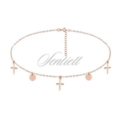 Srebrny naszyjnik pr.925 choker z kółeczkami i krzyżykami, różowe złoto