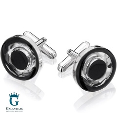 Srebrne spinki do mankietów z węglem i kryształem swarovskiego smw-010