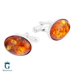 Srebrne spinki do mankietów z bursztynem smb-014
