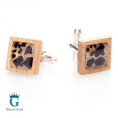 Srebrne spinki do mankietów polski las z węglem smd-020