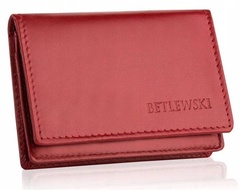 Skórzany mały portfel etui na wizytówki betlewski bez-06 czerwony