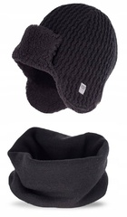 Zestaw zimowy czapka uszatka komin pamami czarny