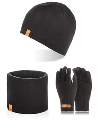 Czarny komplet na zimę czapka komin rękawiczki