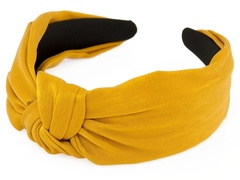 Opaska do włosów turban musztardowa węzeł satynowa