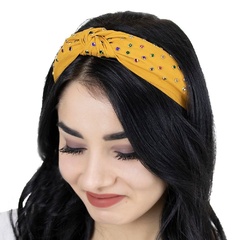 Opaska do włosów węzeł żółta kryształki turban
