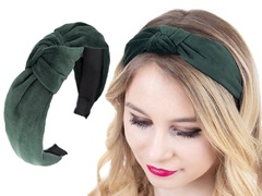Opaska do włosów turban węzeł zielona welurowa