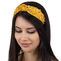 Opaska do włosów turban węzeł perły żółta szeroka