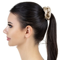 Gumka do włosów beżowa scrunchie metaliczna