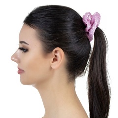 Gumka do włosów jasny róż  scrunchie metaliczna