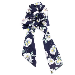 Gumka scrunchie apaszka kokarda granatowa kwiaty 