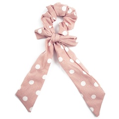Gumka scrunchie apaszka kokarda pudrowy róż kropki