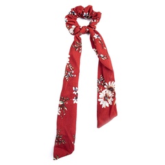Gumka do włosów kokarda scrunchie czerwona kwiaty
