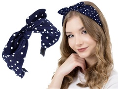Opaska do włosów kropki kokarda granatowa pin up