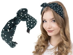 Opaska do włosów kropki kokarda zielona pin up