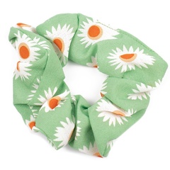 Gumka frotka do włosów scrunchies kwiaty zielona
