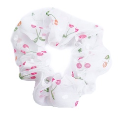 Gumka do włosów szyfon scrunchie biała wiśnie