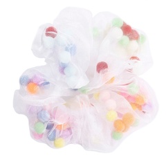 Gumka do włosów scrunchie kuleczki biała szyfon