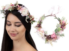 Wianek na głowę boho kwiaty pudrowy rustykalny