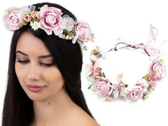 Wianek na głowę boho kwiaty różowy ślubny piwonie