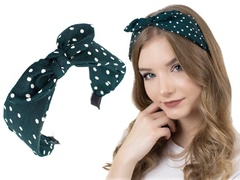 Opaska do włosów zielona kropki pin up węzeł 
