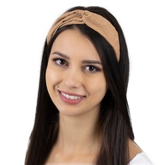 Opaska do włosów beżowa turban na gumce węzeł