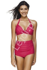 Czerwone bikini w kropki w stylu retro z majtkami  z wysokim stanem r.36 - r.44