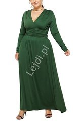 Butelkowo zielona elastyczna sukienka z drapowanym pasem 1091