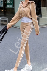 Karmelowy matowy welurowy dres damski 7216