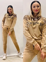 Welurowy dres beżowy z blaszkami z napisem tatu angel 5043