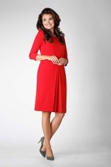 Czerwona elegancka prosta sukienka koktajlowa z kontrafałdą