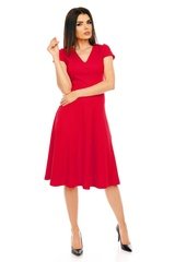 Czerwona elegancka rozkloszowana sukienka z mini rękawkiem