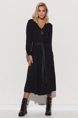 Długa wiskozowa sukienka z paskiem - czarna