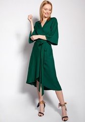 Kopertowa sukienka z rozkloszowanym rękawem - zielona