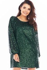 Luźna mini sukienka w stylu glamour - zielona