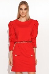 Prosta sukienka z kieszeniami i bufiastym rękawem - czerwona