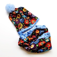 Dwustronny komplet _ czapka beanie i komin_folk