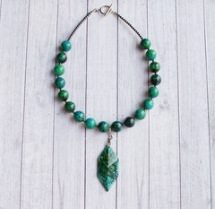 Unikatowy naszyjnik inky green żywica, chryzokola