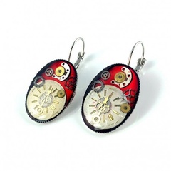 Kolczyki - oval-bordo (silver)