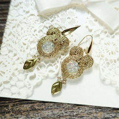 Boho ślubne kolczyki soutache- złote
